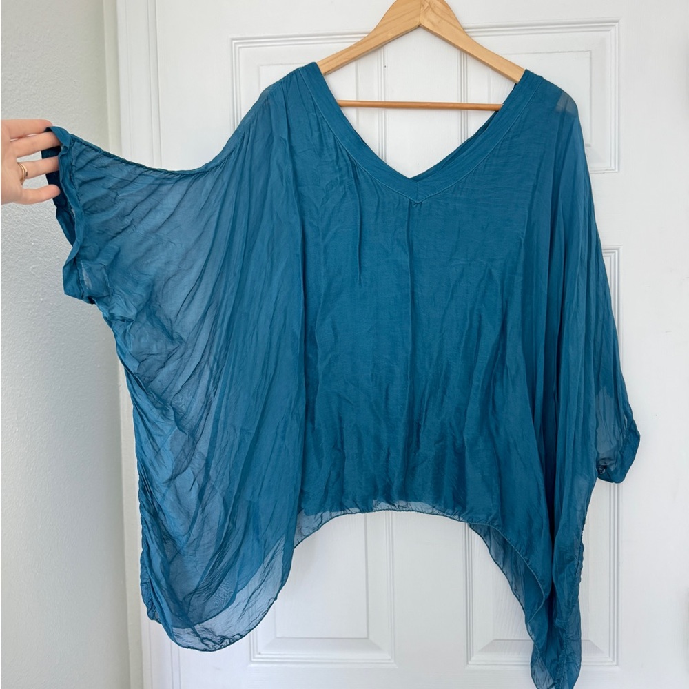 Sofia Made in Italy Teal V-Neck Blouse